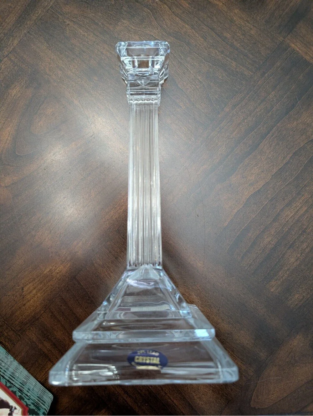 Set of 3 Square Base 24% Lead Crystal Taper Candlesticks Made in U.S.A.